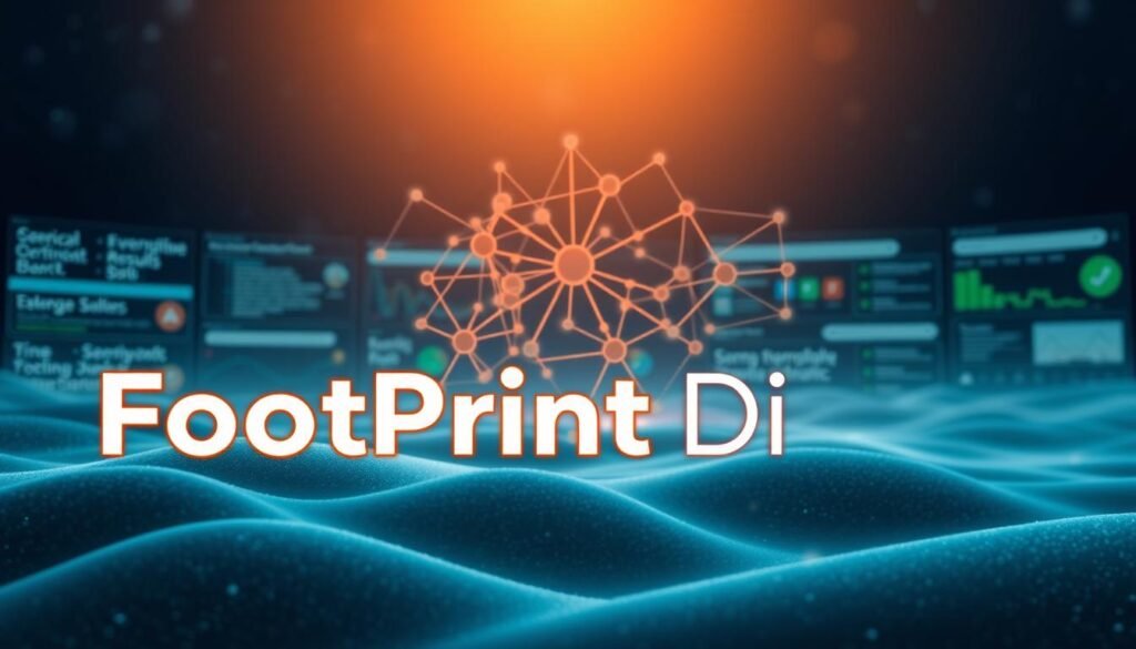 A panoramic view of a serene digital landscape, where the "FootPrint Digital" brand stands prominently in the foreground, its sleek logo and typography casting a warm, inviting glow. In the middle ground, a group of interconnected nodes and data streams represent the intricate web of SEO optimization strategies, each element meticulously crafted to drive organic traffic and improve search engine visibility. The background is a softly blurred tapestry of search engine result pages, search bars, and analytical dashboards, conveying the comprehensive nature of these strategies. The overall scene is bathed in a cool, technical hue, highlighting the precision and expertise required to implement effective SEO optimization.
